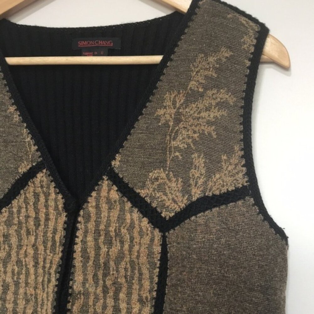 Simon Chang Wool Blend Patchwork Sweater Vest 8 - image 2